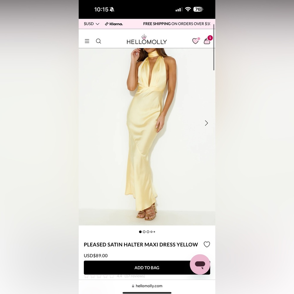 Yellow satin hello Molly dress. Never worn.